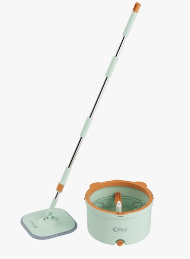 Easy Spin Mop Set   360&deg; Square Flat Rotating Mop   Seperates Clean and Dirty Water   Extendable Handle   2 Extra Microfiber Pads   All Kinds Of Floor Cleaning - GREEN CP614