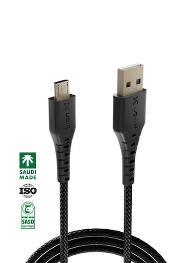 كيبل ليون اكس USB-A - Micro  قماش 2 متر - كابل صناعة سعودية بجودة عالية متوافق مع الجوالات الاندرويد التي تدعم مدخل المايكرو