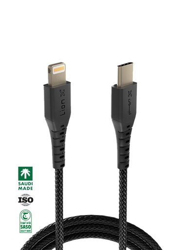 كيبل ليون اكس USB-C - Lightining قماش 1 متر - كابل صناعة سعودية بجودة عالية متوافق مع ايفون 11 و ايفون 12 و ايفون 13 و ايفون 14