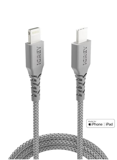 كيبل اي جراي Lightining - USB-C بطول 1 متر - كابل صناعة سعودية معتمد من ابل و متوافق مع ايفون 11 و ايفون 12 و ايفون 13 و ايفون 14