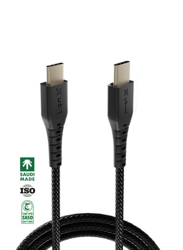 USB-C to USB-C Fabric  lion x Cable, 2 Meter - High-Quality Saudi-Made Cable Compatible with iPhone 15, iPhone 16, iPad, Tablets, and Android Phones