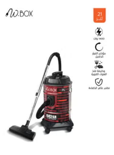 W.BOX Barrel Vacuum Cleaner, 21 Liter, 1400 Watt, KVC21LR, Black &amp; Red
