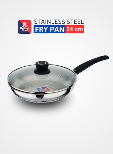 مقلاة ستانلس ستيل بغطاء زجاجي   مقلاة غير لاصقة مقاس 24 سم   متوافق مع موقد الحث والغاز   مقبض مقاوم للحرارة   أواني طهي مقاومة للخدش-BC183