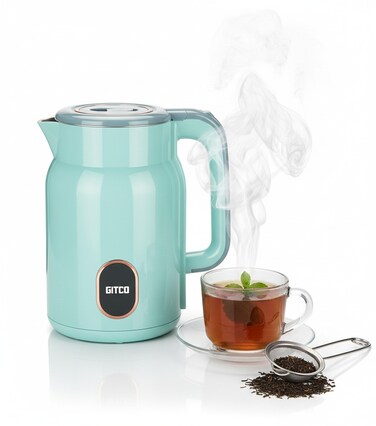 غلاية كهربائية بسعة 2 لتر، مصنوعة من مادة PP مزدوجة الجدار، مع إيقاف تلقائي، غليان سريع وحماية من الجفاف، قاعدة دوارة 360°، ضوء LED موديل GK2003