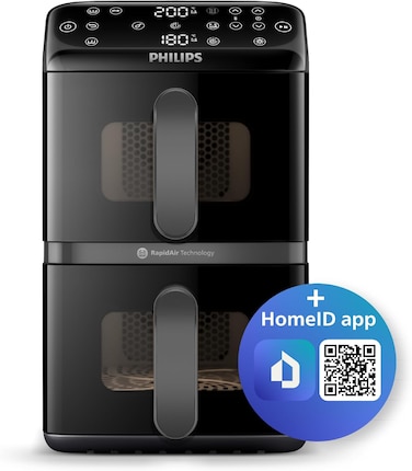 Philips Dual-Stack AirFryer XXL, 10L/2KG, 2750W, 13 Functions, 6 Presets, Touchscreen, Rapid Air Technology, Black, NA460/00