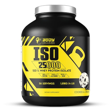 Body Builder ISO 25000, 100% Whey Protein Isolate, 25g Protein, Cookies &amp; Cream - 4LB