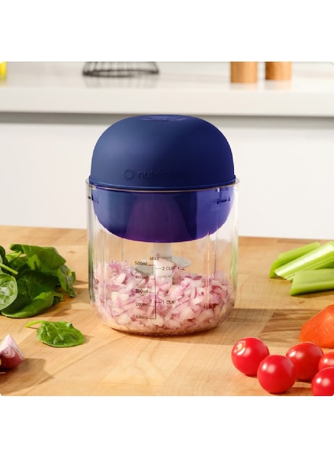Nutricook Choppi Cordless Rechargeable Chopper, Pulse &amp; Steady Modes, 500ml BPA Free Tritan Cup, 4000mAh Battery, SS 304 Quad Blade, CH600, Blue