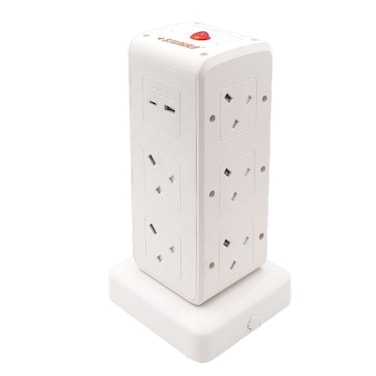 مجموعة تمديد أسلاك متعددة من ستارجولد، حامي الشحن الزائد، مخرج تيار متردد 10 اتجاهات مع 2 USB ومنفذين USB-C مضاد للحريق 750 درجة مئوية، كابل طاقة طويل 13 أمبير 3 متر، محطة شحن شديدة التحمل - أبيض
