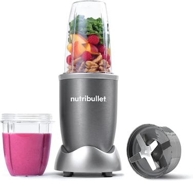 نوتري بوليت 600 واط، خلاط متعدد الوظائف عالي السرعة، نظام الخلاط، صانع العصير، 6 قطع ملحقات، NBR-0612، رمادي