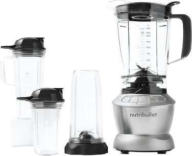 NutriBullet Full Size Blender + Combo 1200 Watts, 11 Piece Set, Multi-Function High Speed Blender, Mixer System With Nutrient Extractor, Smoothie Maker, Silver