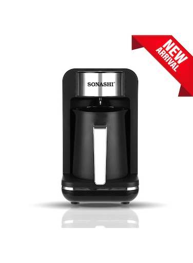 Turkish Coffee Maker - Ideal Brewing at Low Heat   Double-Sided Coffee Pot   Overheat and Boil Dry Protection   Measurement Spoon for Perfect Brewing 250 ml 500 W STCM-4974 Black/Silver