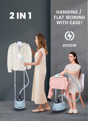 SONASHI&nbsp;1.8L Garment Steamer with 35G/min Steam Flow, Mechanical Control, and Overheat Protection , Adjustable Height - Ironing Board - Pole Hanger 1.8 L 1800 W SGS-325 Blue