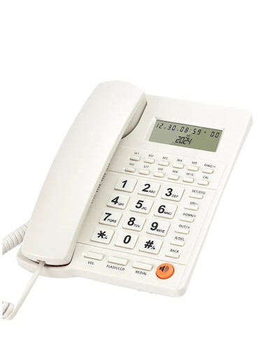 Microplus Large Button Corded Telephone, Wired Home Desktop Landline Phone With Caller ID, Handsfree Speakerphone, LED Screen,Fast Dial White PS-4728