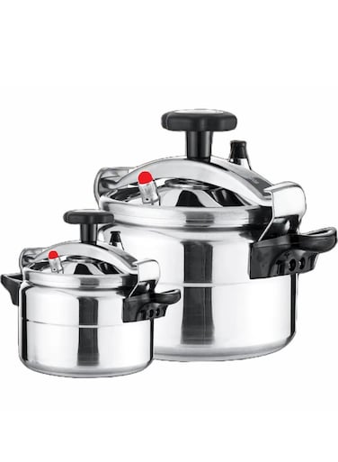 REFURA 2 Piece Combo Of Refura 5 Litre &amp; Microplus 3 Litre Aluminum Pressure Cooker, Pressure Pot, Arabic Cooker Silver MP-624 + RE-605