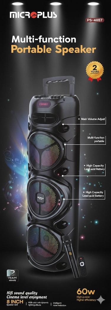 مكبر صوت بلوتوث للأعمال الشاقة 3×8 بوصة، 60 واط PS-4857