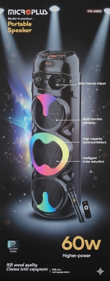 مكبر صوت بلوتوث للأعمال الشاقة 3×8 بوصة، 60 واط PS-4858