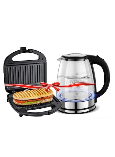 Klikon 2 In 1 Slice Sandwich / Panini Grill Maker With Electric Kettle 1500W KGT-810 + RE-11604