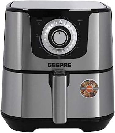 مقلاة كهربائية - مزودة بمؤقت بدون زيوت، 1700 واط، 5.5 لتر، 1 ×1، من جيباس، فضي