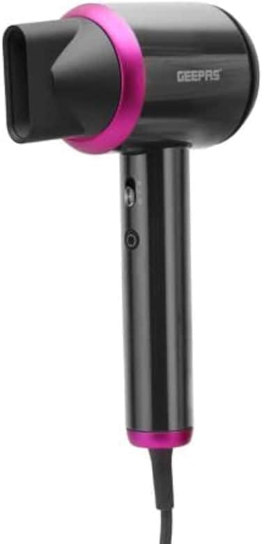 مجفف شعر بقدرة 1800 واط - من جيباس GH86065، سرعة عالية ووظيفة تيربو، سرعتان للهواء المتدفق و4 اعدادات للحرارة، أسود