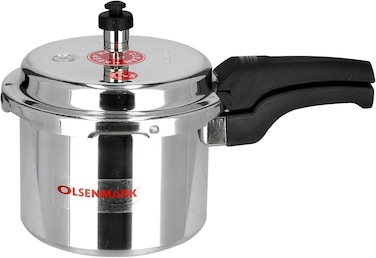 Olsenmark Aluminium Pressure Cooker, 5L, High Quality Vent Valve, Anti Bulging Base, Heat Resistant Handle