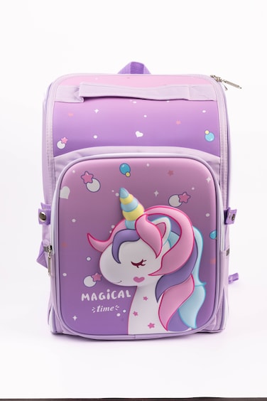 Cocobee - Cute Unicorn Printed Backpack, 15 Inches, Adjustable Straps &ndash; Purple