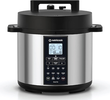 Nutricook Smart Pot 2 Prime 1000 Watts, 8 Appliances In 1, Pressure Cooker, Saute Pot, Slow Cooker, Rice Cooker, Cake Maker, Steamer, Yogurt Maker And Food Warmer, 6L, Brushed Stainless Steel