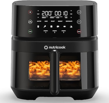 Nutricook Air Fryer 3 Vision With Clear Window And Internal Light, 5.7L, Air Fry, Roast, Bake, Dehydrate &amp; Reheat, 6 Presets, 1700 Watts, AF357V, Black