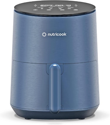 Nutricook Air Fryer Mini, 1500 Watts, Digital Display, Tempered Glass Control Panel, 8 Preset Programs With Built-In Preheat Function, 3.3 Liters, Blue