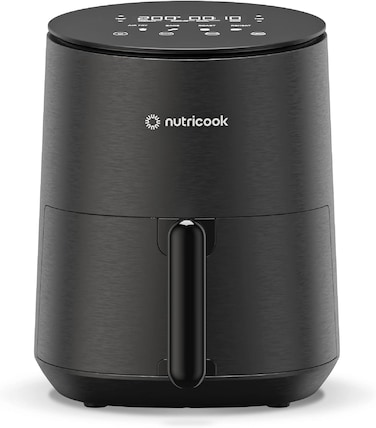 Nutricook Air Fryer Mini, 1500 Watts, Digital Display, Tempered Glass Control Panel, 8 Preset Programs With Built-In Preheat Function, 3.3 Liters, Black