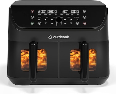 Nutricook Air Fryer Duo 2 Vision With Clear Window And Internal Light, 8.5L Independent Controlled Dual Basket, Air Fry, Bake, Roast, Broil, Reheat &amp; Dehydrate, 6 Presets, 2400W, AFD185V, Black