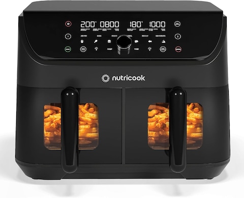 Nutricook Air Fryer Duo 2 Vision With Clear Window And Internal Light, 8.5L Independent Controlled Dual Basket, Air Fry, Bake, Roast, Broil, Reheat &amp; Dehydrate, 6 Presets, 2400W, AFD185V, Black