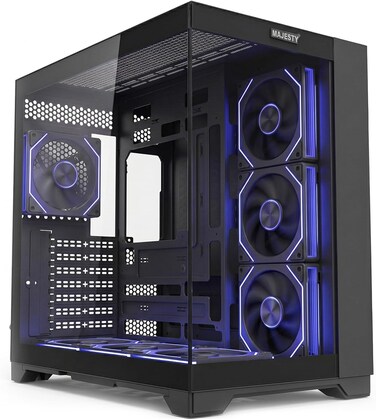 ماجيستي - Majesty Lightning 7 Mid Tower PC Case   7 Pre-Installed 120mm Infinity ARGB Fans for Efficient Airflow   ATX Support   360mm Water Cooler Support   2 x USB 3.0 Ports   Back-Connect Design   Black