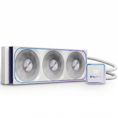 ماجيستي - Majesty 360mm ARGB CPU Water Cooler   3.9 Inch Digital Temperature Display   Radiator Heat Display   Leak Proof Tubes   ARGB 3x120mm   Intel & AMD Fans   White