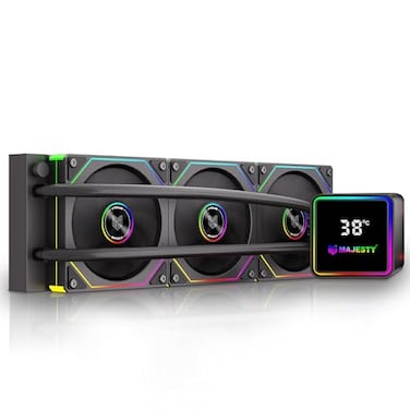 Majesty 360MM ARGB CPU Water Cooler With Digital Temperature Display, Leak Proof Tubes, Three 120mm ARGB Fans, Compatible With Intel &amp; AMD, Black For Gaming
