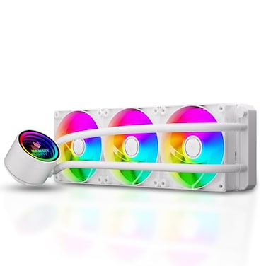 Majesty 360MM ARGB CPU Water Cooler With Majesty Infinity Mirror Display, Triple Radiator and 120mm ARGB Fans, Leak Proof Pipes, Compatible With Intel &amp; AMD (White)