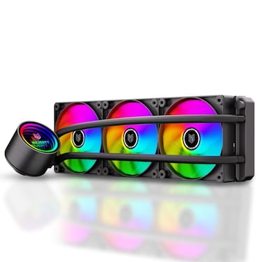 Majesty 360MM ARGB CPU Water Cooler With Majesty Infinity Mirror Display, Triple Radiator and 120mm ARGB Fans, Leak Proof Pipes, Compatible With Intel and AMD &ndash; Black