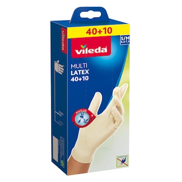 Vileda Disposable Multi Latex Gloves Small /Medium Beige 50 PCS