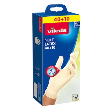 Vileda Disposable Multi Latex Gloves Medium / Large Beige 50 PCS