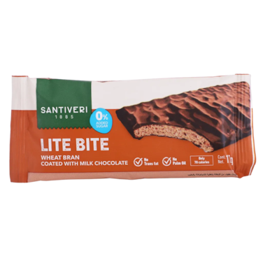 Santiveri Lite Bite Wheat Bran Biscuit Coated with Milk Chocolate &ndash; No Added Sugar &ndash; 17 g