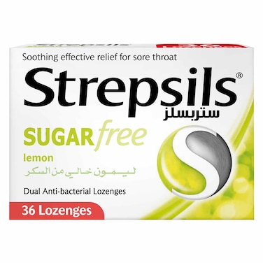 Strepsils Lemon Sugar Free, Soothing Effective Relief for Sore Throats, 36 Lozenges