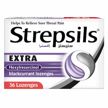 Strepsils Extra Blackcurrant, Pain Relief For Sore Throats, 36 Lozenges