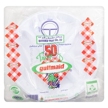 Gulfmaid Divided Plastic Round Plate No. 22.3 50 Pieces White