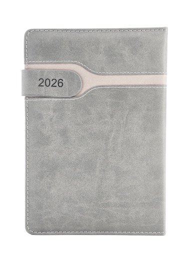 PU Leather 2026 Diary A5, Daily Planner with Magnetic Closure Strap - Grey