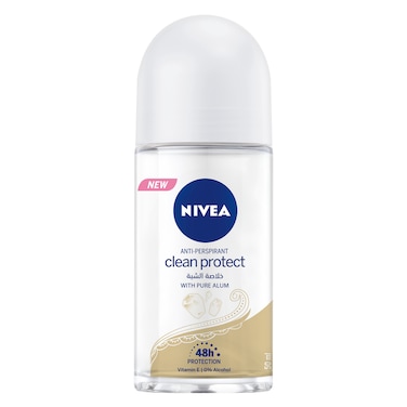 NIVEA Antiperspirant Roll-on for Women, 48h Protection, Clean Protect Pure Alum, 50ml