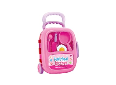 TOYSEA Family Small Kitchen Play Set with Accessories, Portable Pink Kitchen Toy for Kids, Pretend Cooking Set with Utensils and Food Items, Educational Role Play Gift Toy