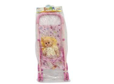Dream Country 12" Baby Doll Set with Stroller and English Song, Foldable Toy Buggy for Kids, PVC Bag with Header