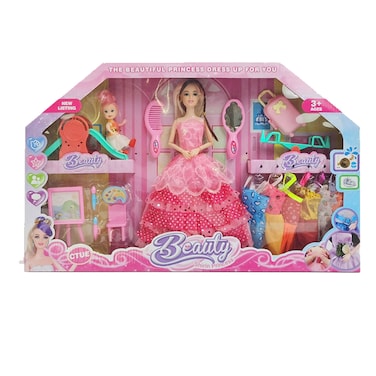 Beauty Princess Doll Set with Accessories, 11.5 Inch Fashion Doll with Baby Doll, Dresses, Mirror, and Hair Brush, Pretend Play Toy for Girls, Gift Box Packaging and Perfect Birthday Gift for Kids
