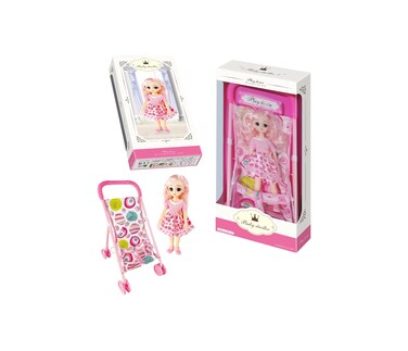 دمية مع مجموعة لعب عربة الأطفال، دمية عصرية لطيفة مع عربة أطفال وردية، مجموعة تجميل للعب التظاهري للفتيات، مجموعة إكسسوارات الدمى