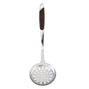 Royalford Rf9775 Stainless Steel Skimmer With Wooden Finish Handle Slotted Skimmer Spoon For