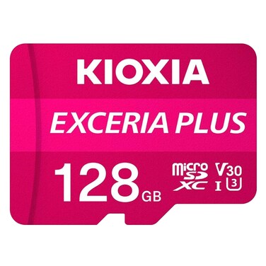 بطاقة ذاكرة KIOXIA microSD EXCERIA PLUS سعة 128 جيجابايت من الفئة 10، V30، U3، A1 مع محول لكاميرات الحركة والطائرات بدون طيار - LMPL1M128GG2